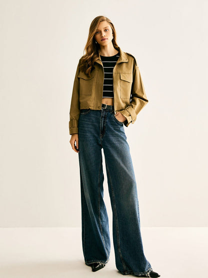 Cropped Jacke Damen Modern Lässig Vielseitig
