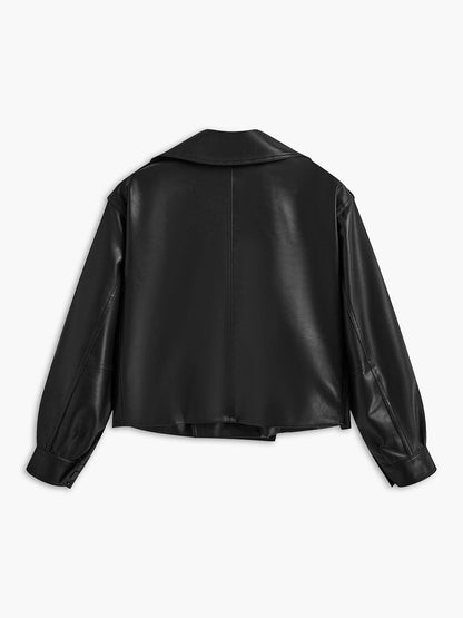 Schwarze Lederjacke Bikerstil Damen Modern