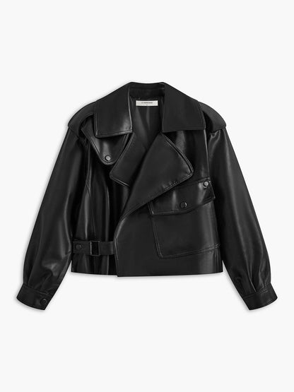 Schwarze Lederjacke Bikerstil Damen Modern - BerlinGlamour