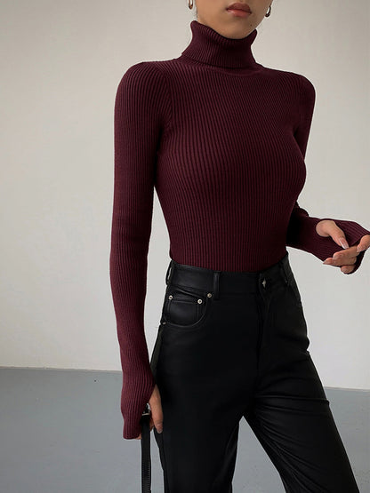 Damen Rollkragen Top Slim Fit Elegantes Oberteil