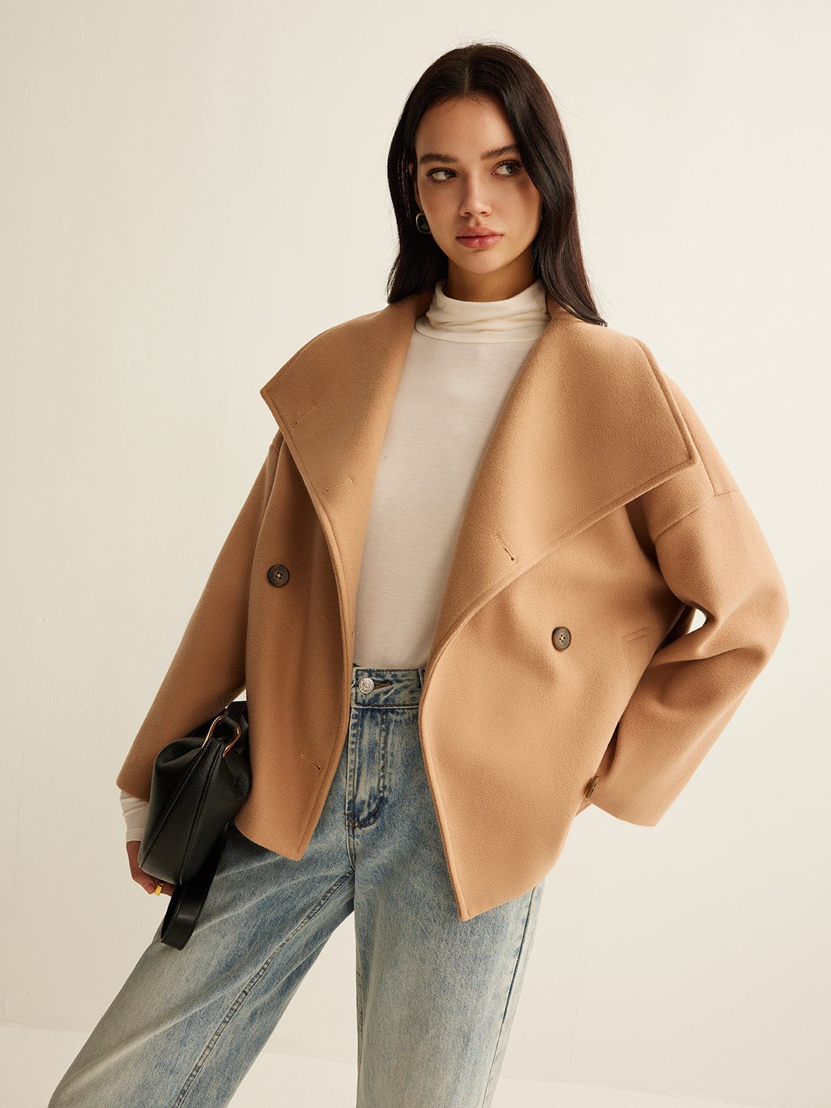 Cropped Mantel Zeitlos Modern Camel - BerlinGlamour