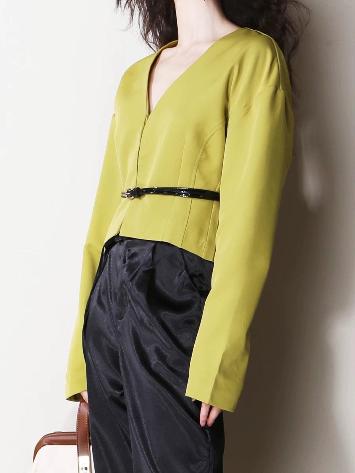 Damen Blazer V-Ausschnitt Slim Fit Mit Gürtel