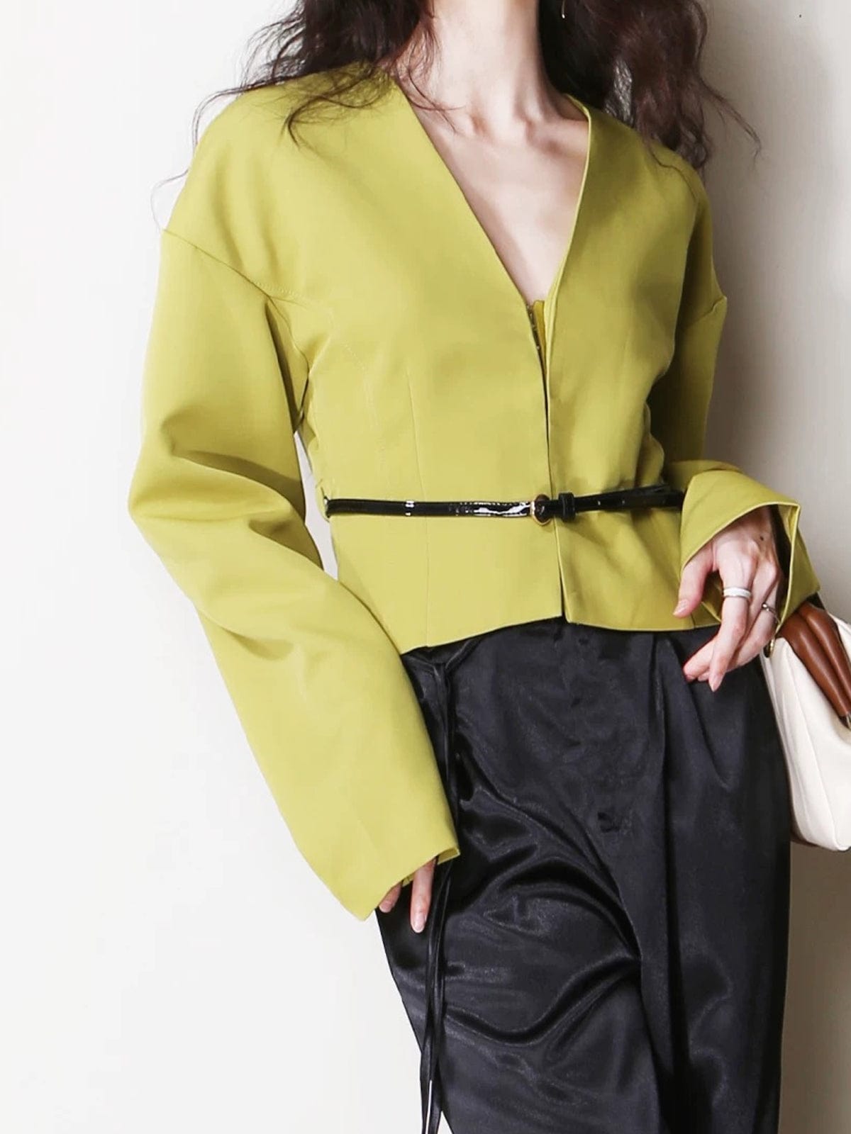 Damen Blazer V-Ausschnitt Slim Fit Mit Gürtel