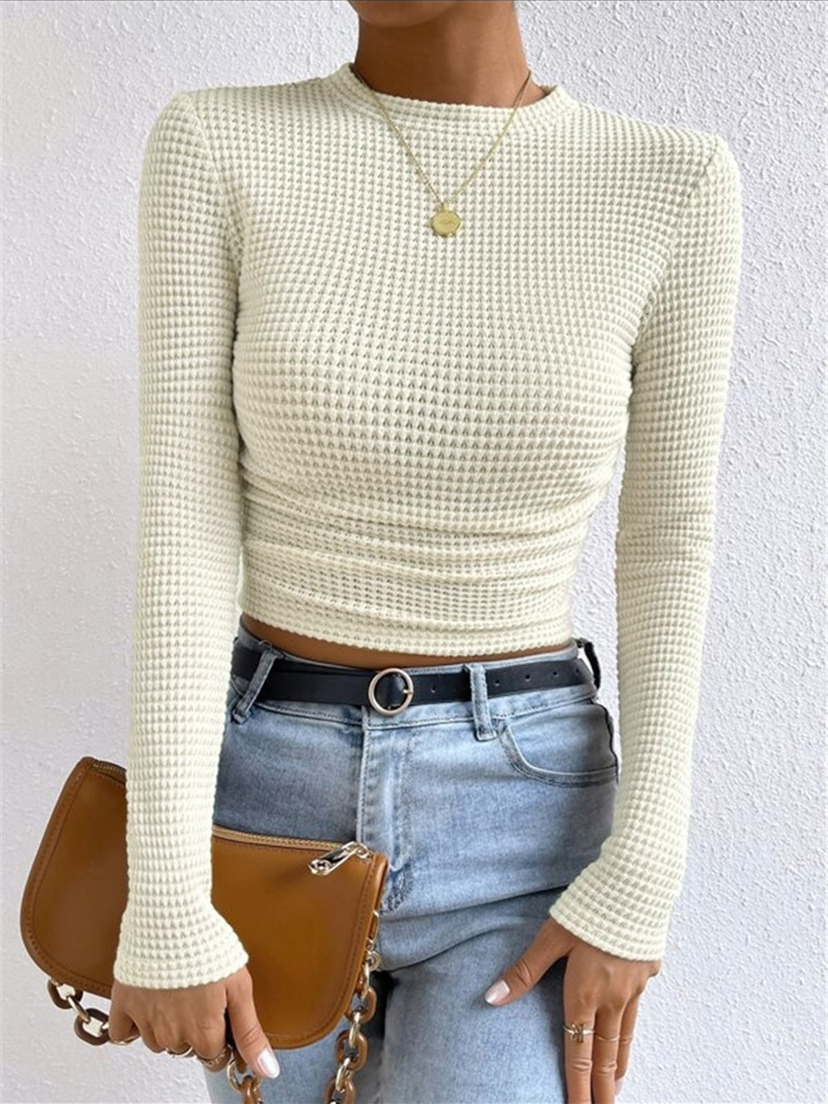 Damen Crop-Top Langarm Waffelstrick Sommer - BerlinGlamour