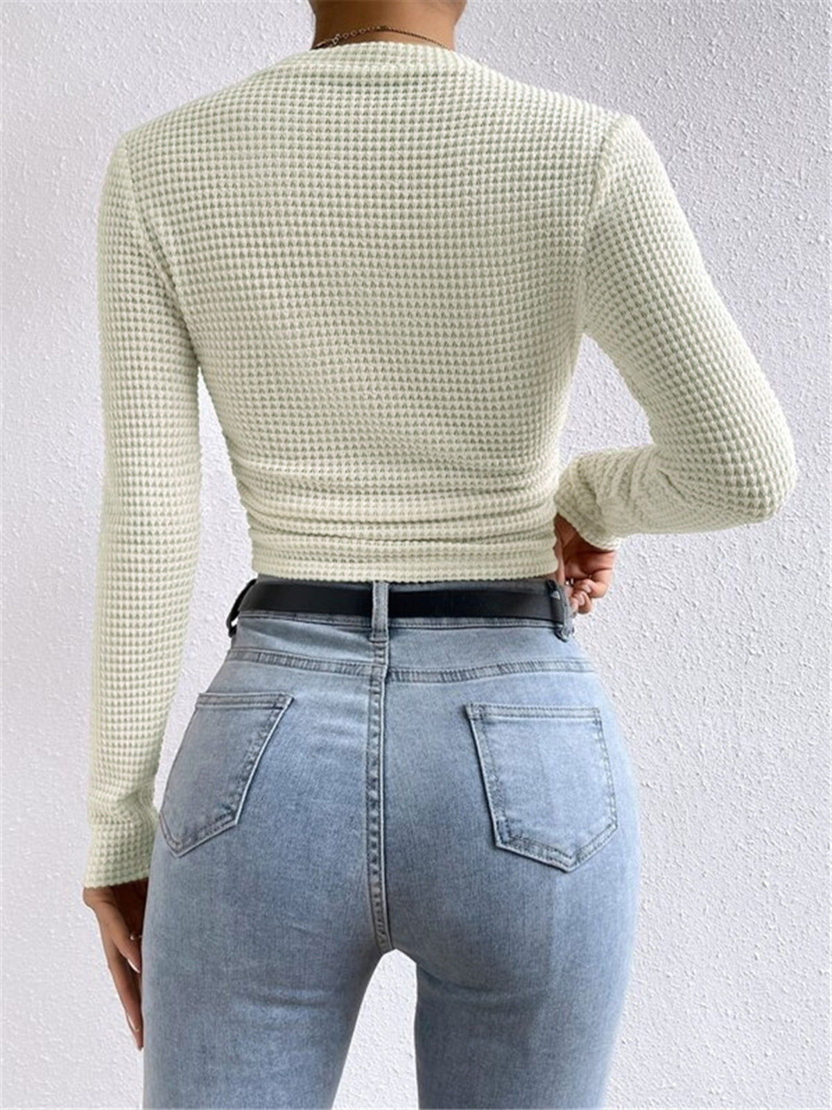 Damen Crop-Top Langarm Waffelstrick Sommer