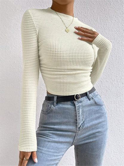 Damen Crop-Top Langarm Waffelstrick Sommer