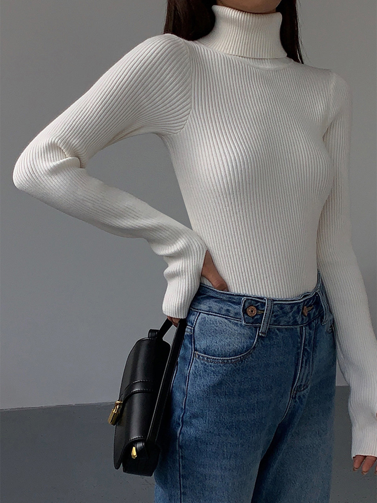 Damen Rollkragenpullover Frühling Stilvoll Gerippt