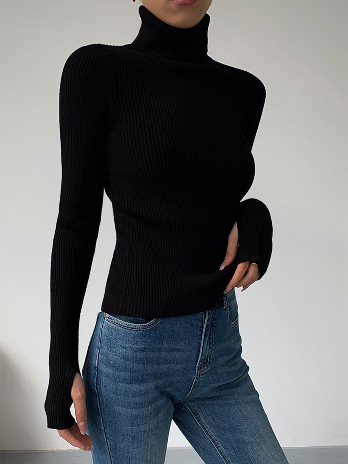 Damen Rollkragen Top Slim Fit Elegantes Oberteil