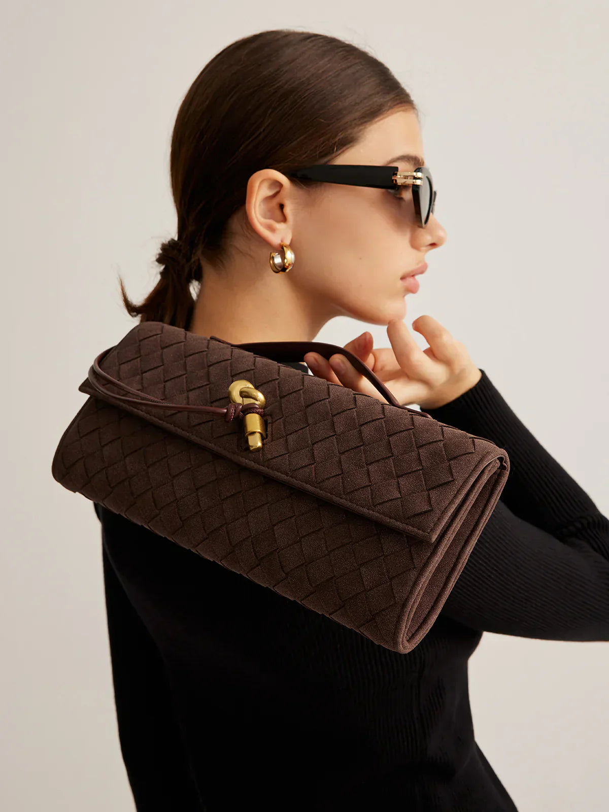 Elegante Clutch Beige Gewebt Damenhandtasche