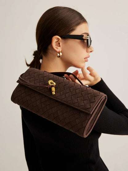Elegante Clutch Beige Gewebt Damenhandtasche