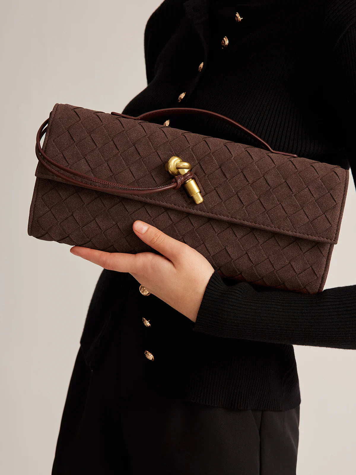 Elegante Clutch Beige Gewebt Damenhandtasche - BerlinGlamour