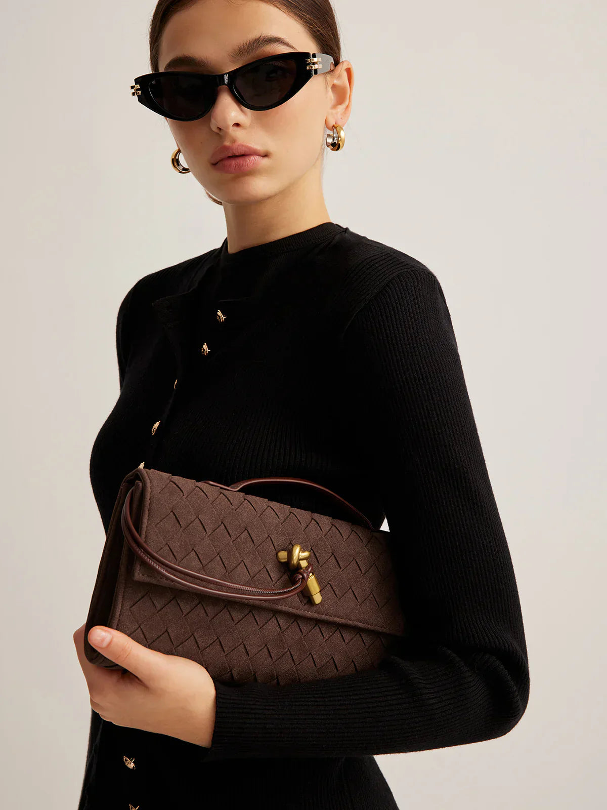 Elegante Clutch Beige Gewebt Damenhandtasche