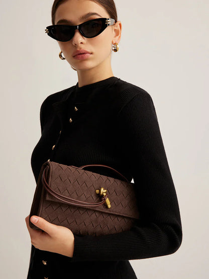 Elegante Clutch Beige Gewebt Damenhandtasche