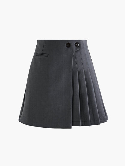 Mila Faltenrock Hoch taille mit Knöpfen und Wollook - BerlinGlamour