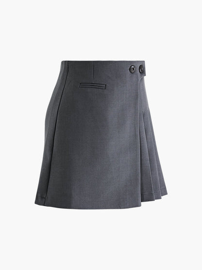Mila Faltenrock Hoch taille mit Knöpfen und Wollook