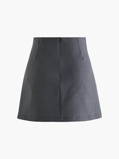 Mila Faltenrock Hoch taille mit Knöpfen und Wollook