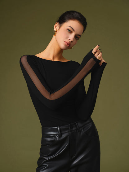 Damen T-Shirt Frühling Mesh Ärmel Stylisch