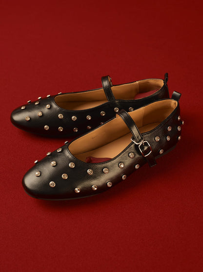 Schwarze Ballerinas mit Strass Elegant Modern Damen - BerlinGlamour