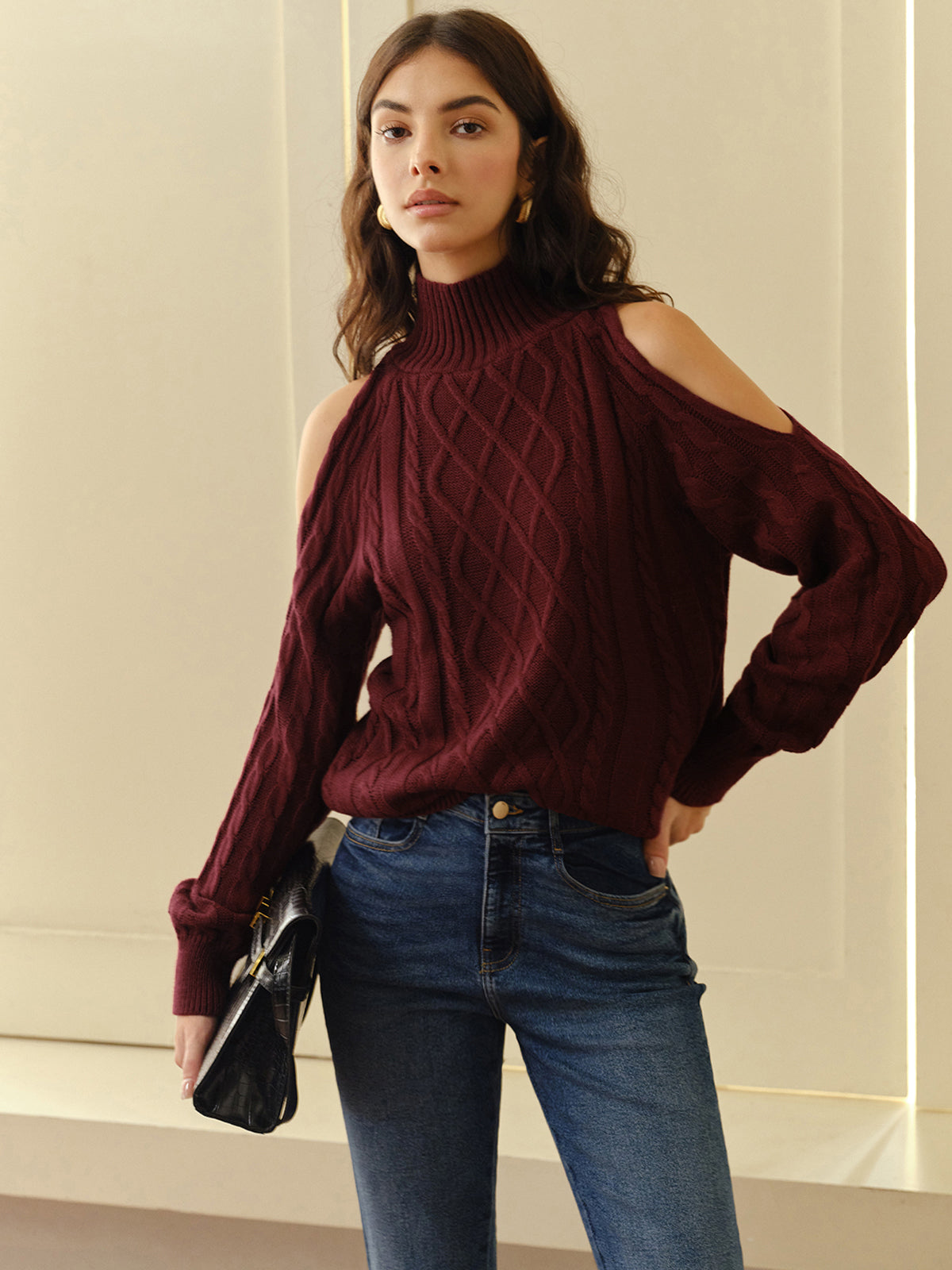 Damenschal Karierter Pullover Schulterfrei Elegannt - BerlinGlamour
