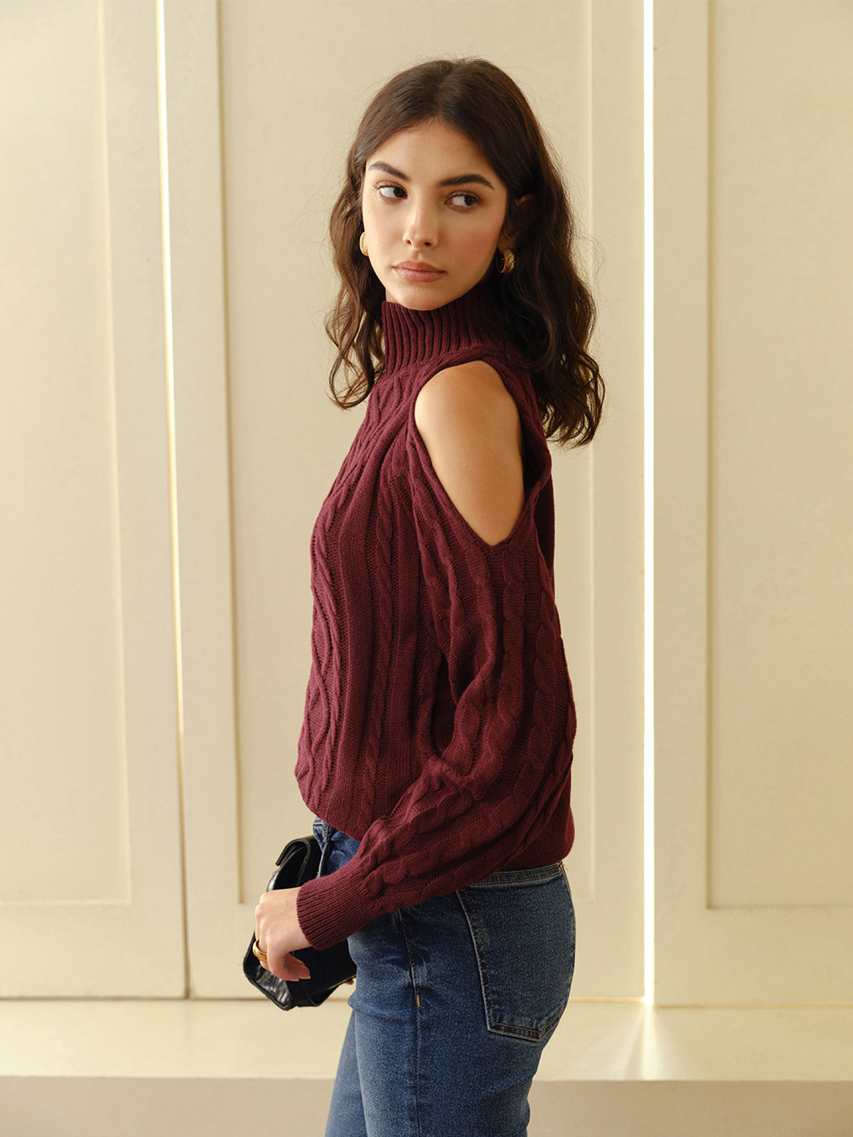 Damenschal Karierter Pullover Schulterfrei Elegannt