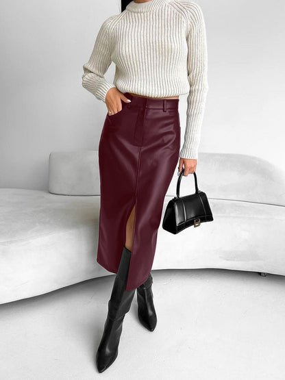 Eleganter Damen Midi Rock Mit Hochem Schlitz