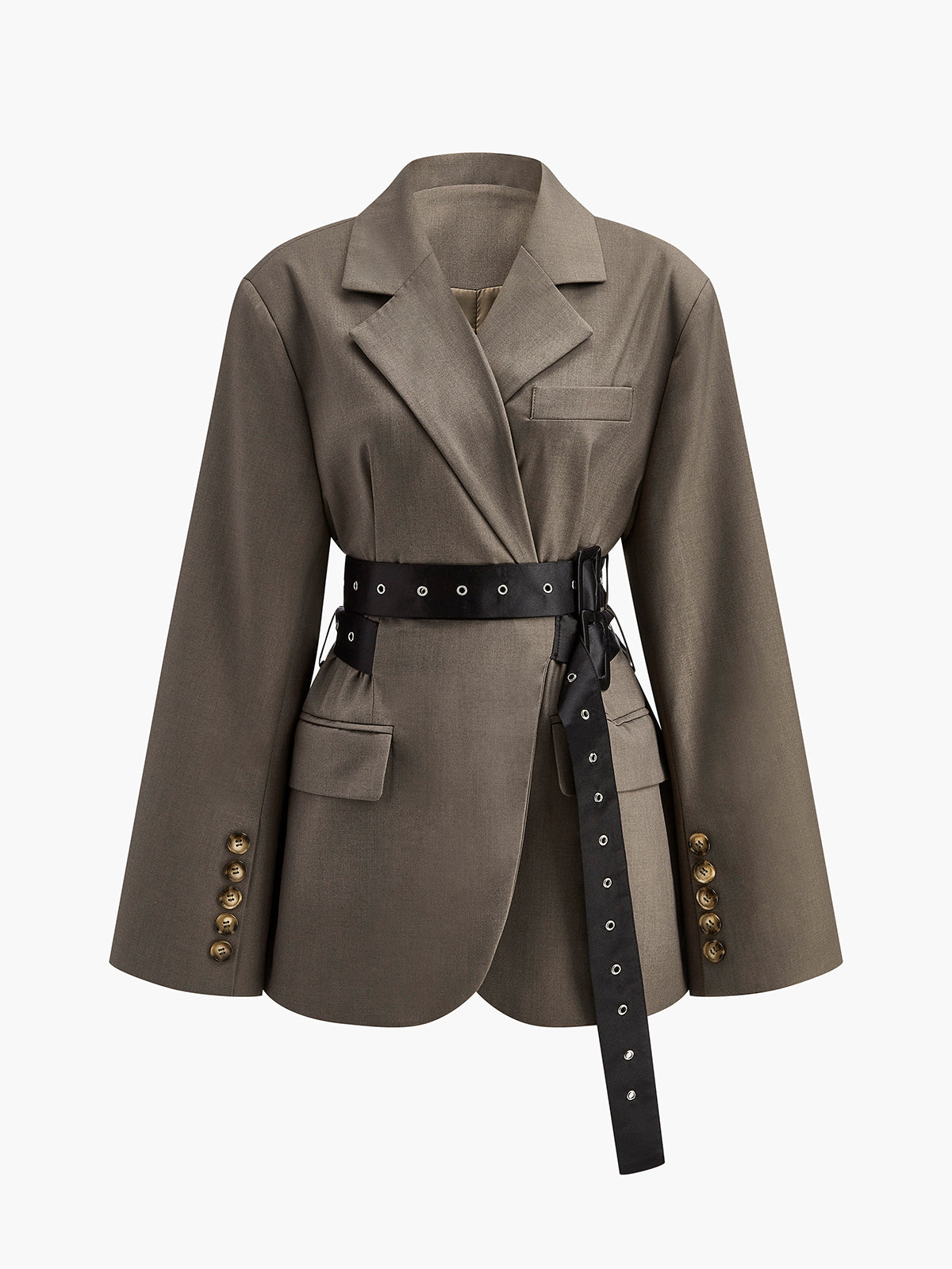 Oversized Blazer Oliv Grün mit Taillengürtel Damen - BerlinGlamour