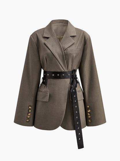 Oversized Blazer Oliv Grün mit Taillengürtel Damen
