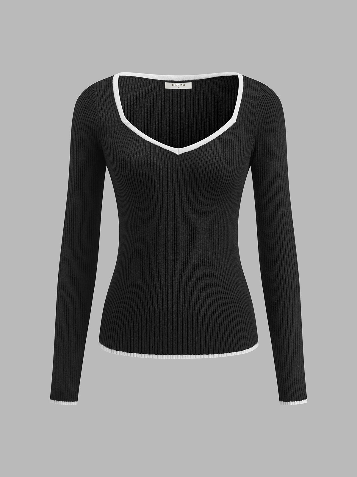 Damen Pullover Warm V-Ausschnitt Kontrastbesatz Winter