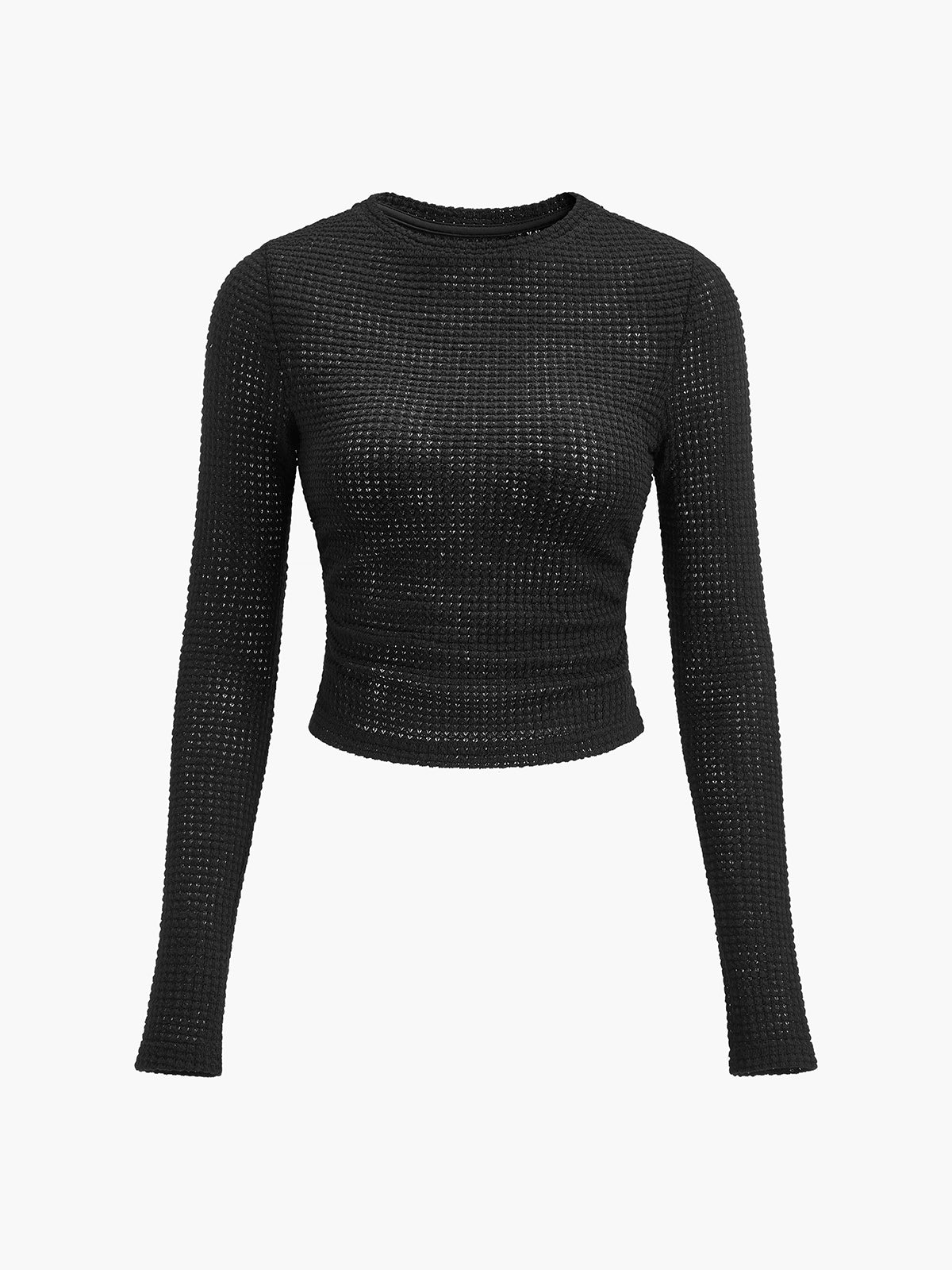 Damen Crop-Top Langarm Waffelstrick Sommer