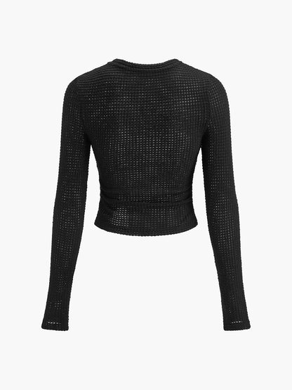 Damen Crop-Top Langarm Waffelstrick Sommer