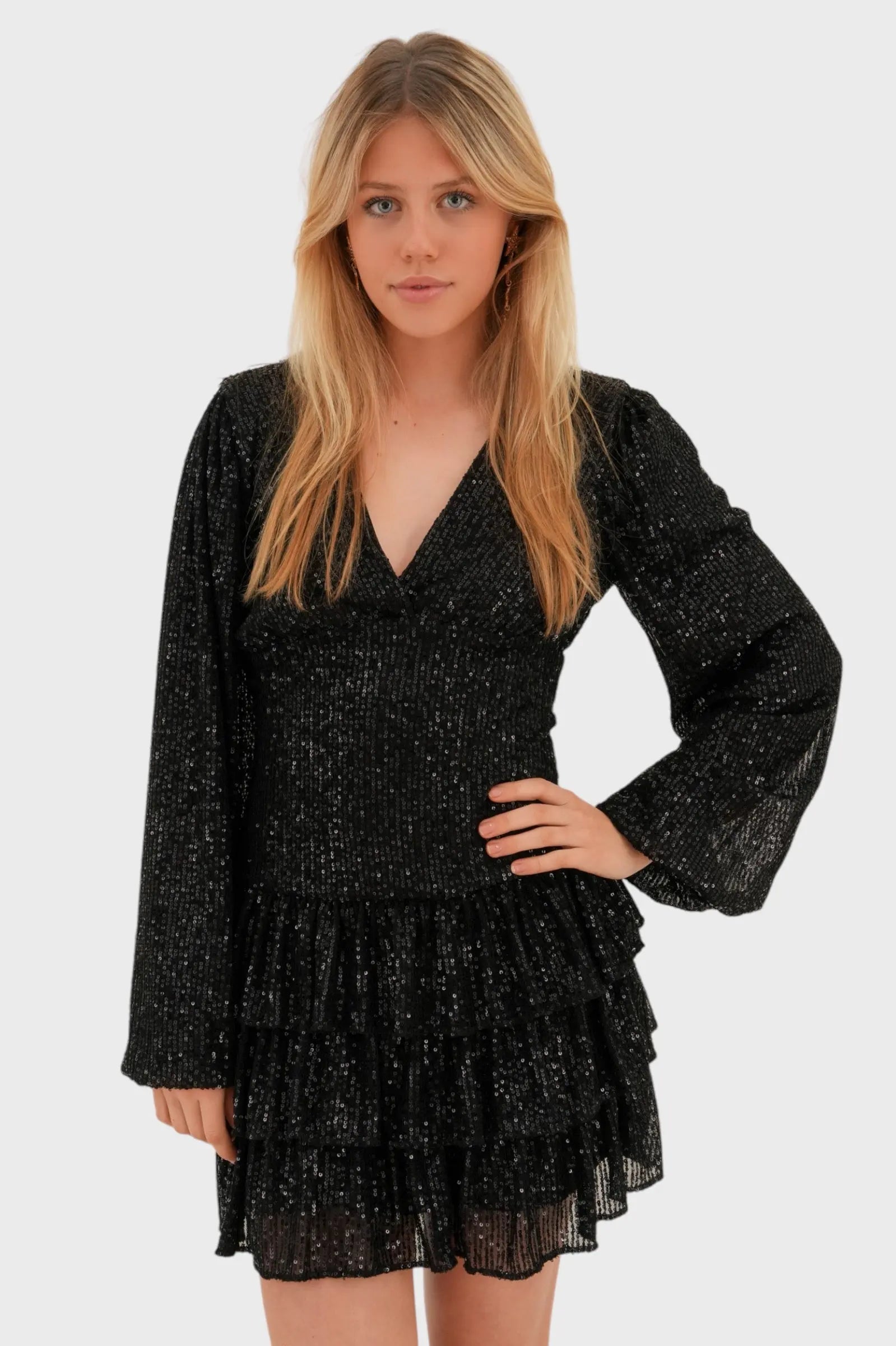 Kurzes Partykleid mit Rüschen und Glitter - BerlinGlamour
