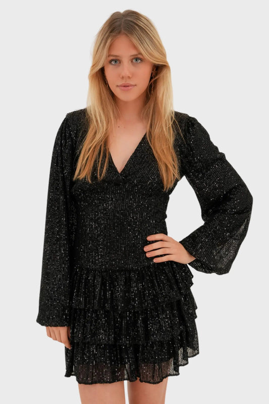 Kurzes Partykleid mit Rüschen und Glitter - BerlinGlamour