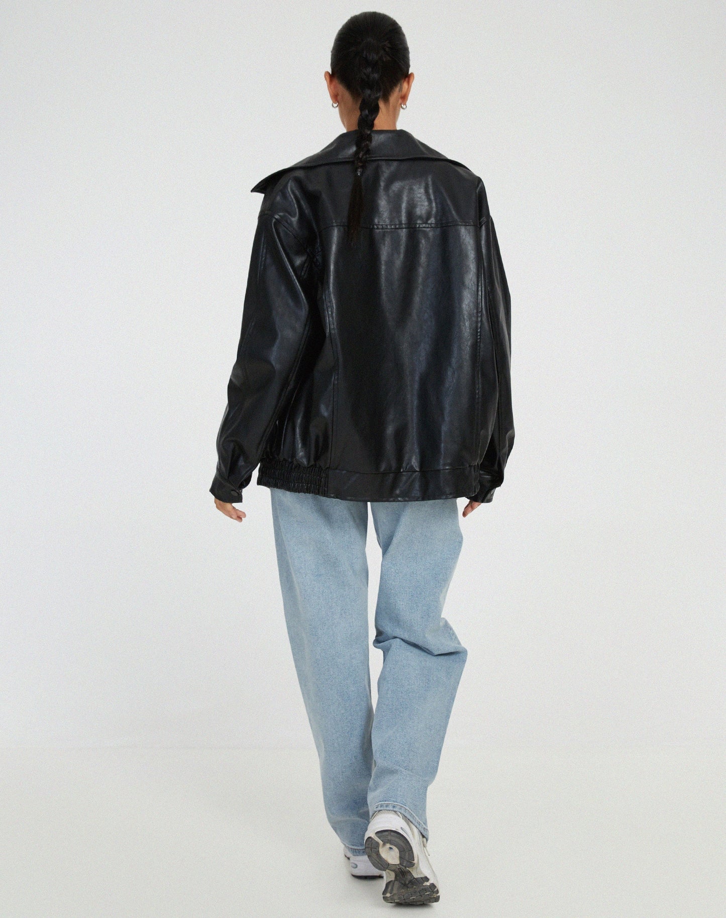 Ledermantel Damen Groß PU Lederjacke Modern Schwarz