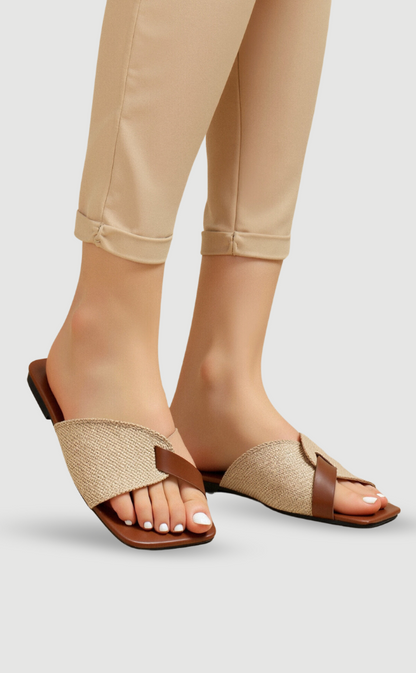 Damen Sandalen Beige Lederoptik Sommer