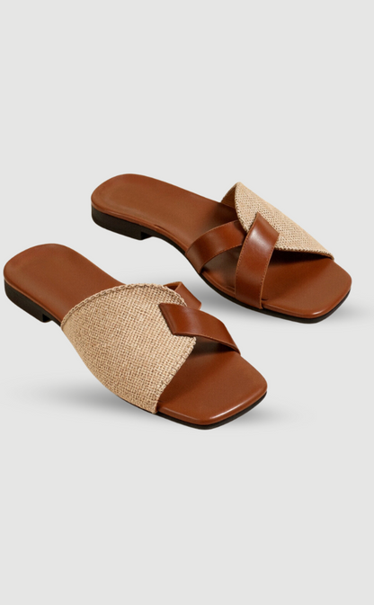 Damen Sandalen Beige Lederoptik Sommer - BerlinGlamour