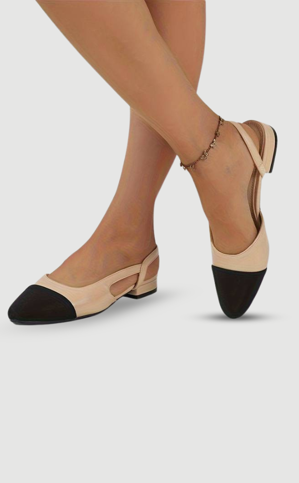 Elegante Slingback Ballerinas Schwarz Beige - BerlinGlamour