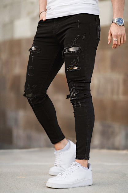 Rippen Jeans Herren Schwarz Skinny Destroyed
