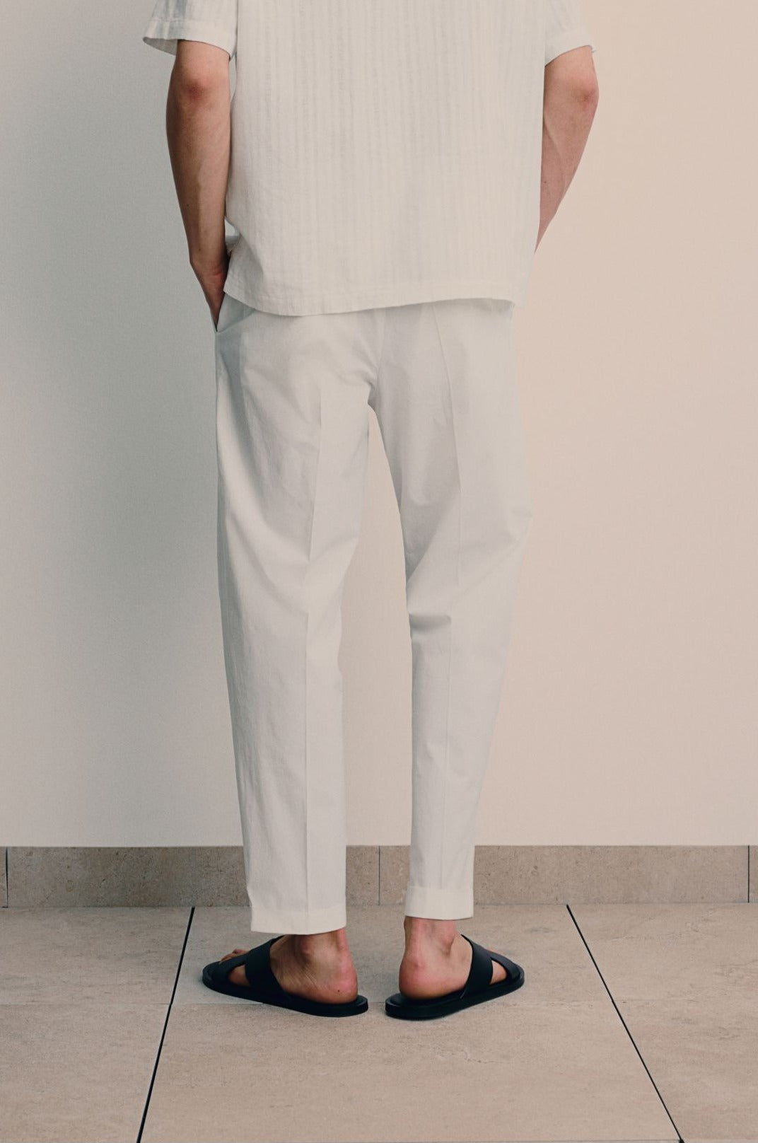 Herren Chino Hose Cremeweiß Kordelzug Slim Fit