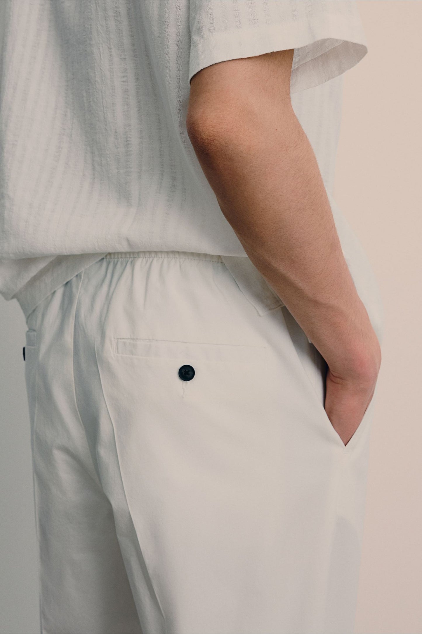 Herren Chino Hose Cremeweiß Kordelzug Slim Fit