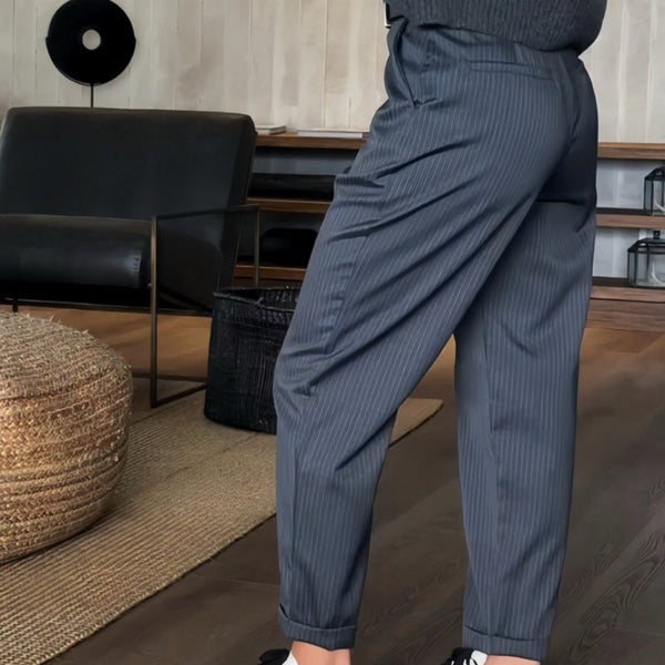 Damen Business Anzughose Streifen Elegant Schwarz