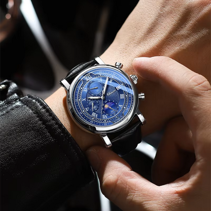 Herrenuhr Lederarmband Elegante Quarzuhr Schwarz