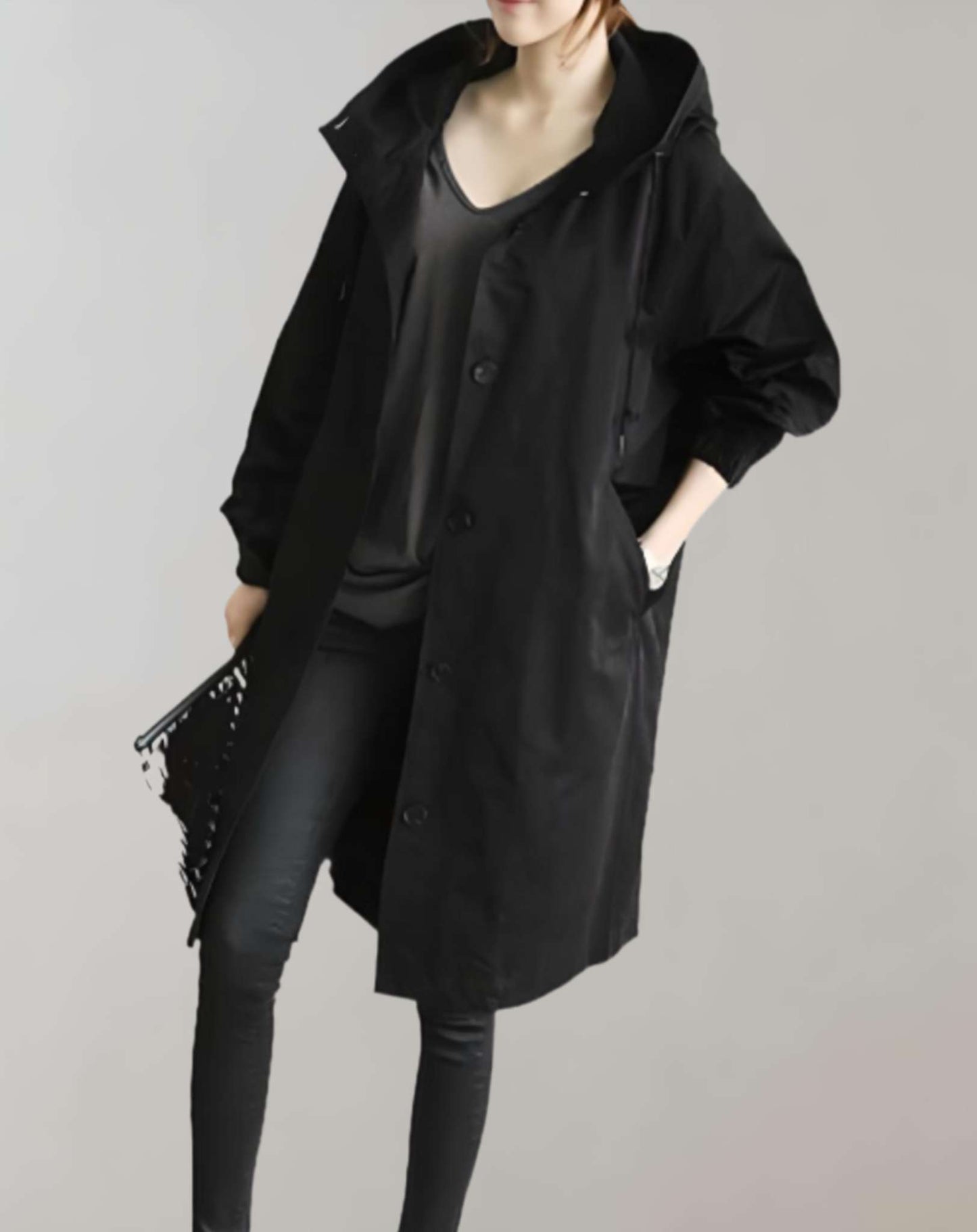Wasserdichter Trenchcoat Damen Warm mit Kapuze