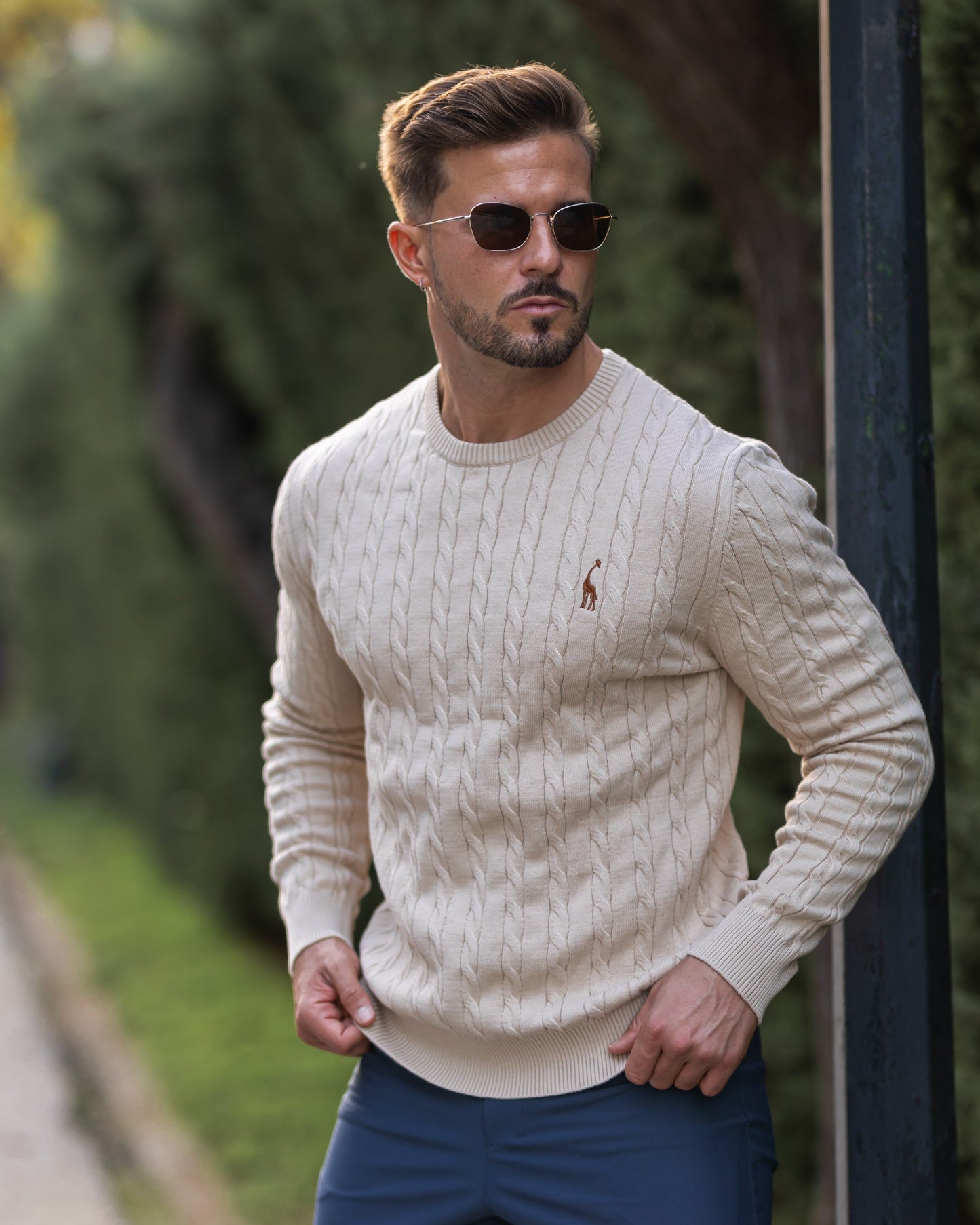 Herren Strickpullover Zopfmuster Baumwolle Bequem