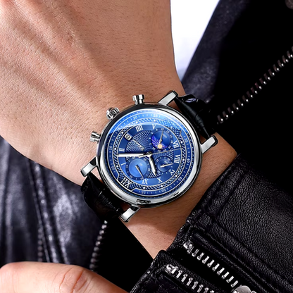 Herrenuhr Lederarmband Elegante Quarzuhr Schwarz