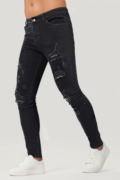 Rippen Jeans Herren Schwarz Skinny Destroyed