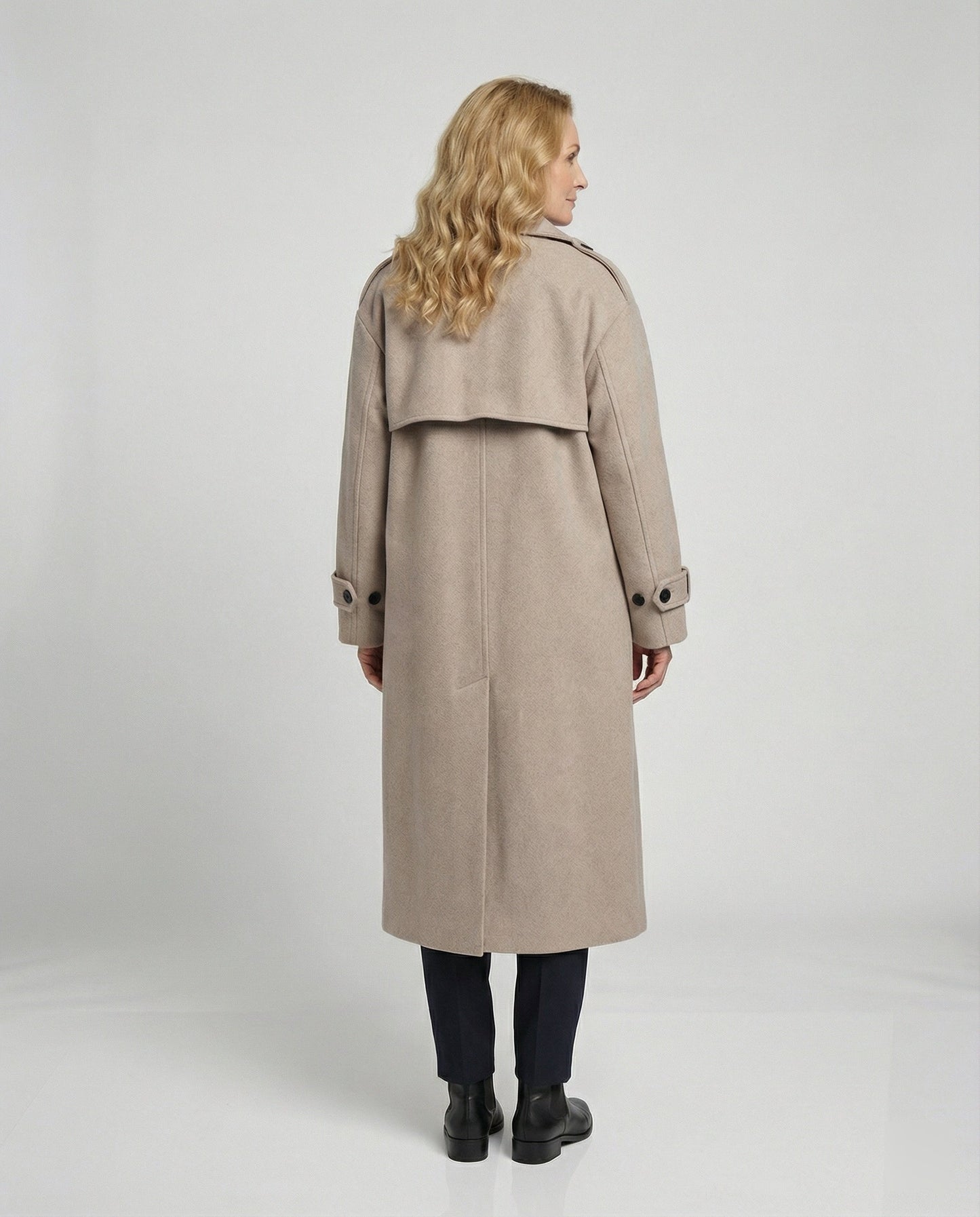 Zweireihiger Wollmantel Mittellang Warm Damen Herren