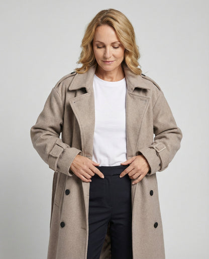 Zweireihiger Wollmantel Mittellang Warm Damen Herren