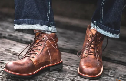 Herren Leder Stiefel Retro Klassisch Braun