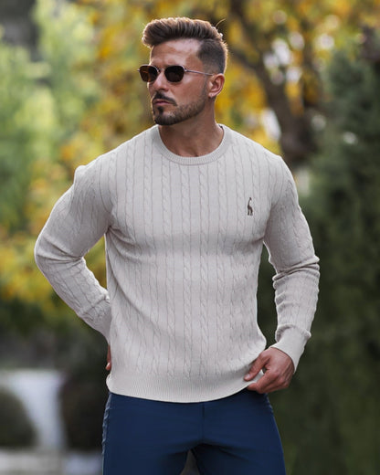 Herren Strickpullover Zopfmuster Baumwolle Bequem