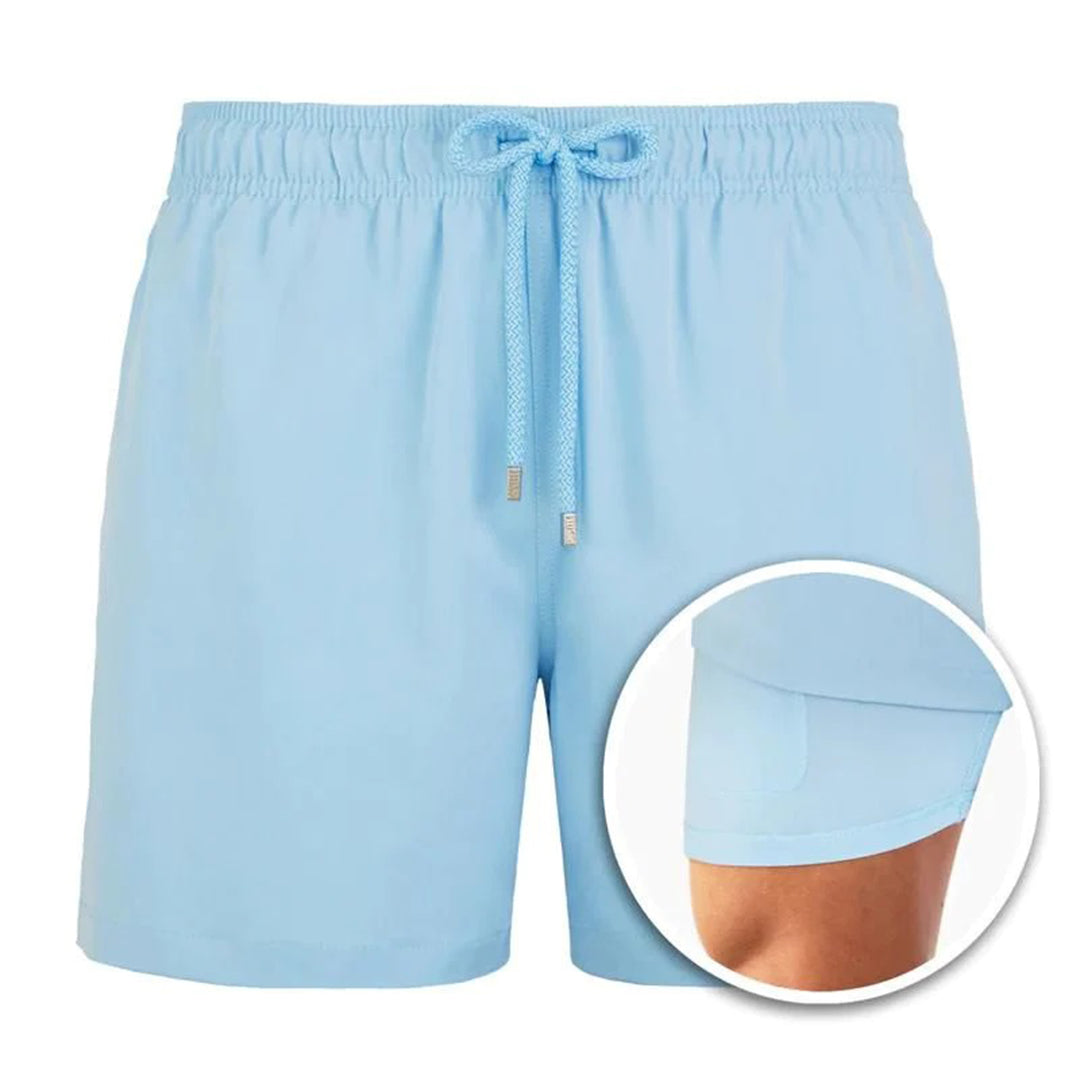 Badeshorts – Kordelzug – 2-in-1 – Boardshorts – Bademode für Männer-Hellblau-S-Chaps Herrenmode